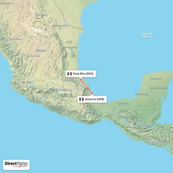 Veracruz - Poza Rica direct flight map
