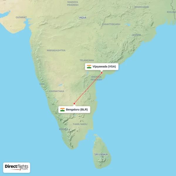 Vijayawada - Bengaluru direct flight map