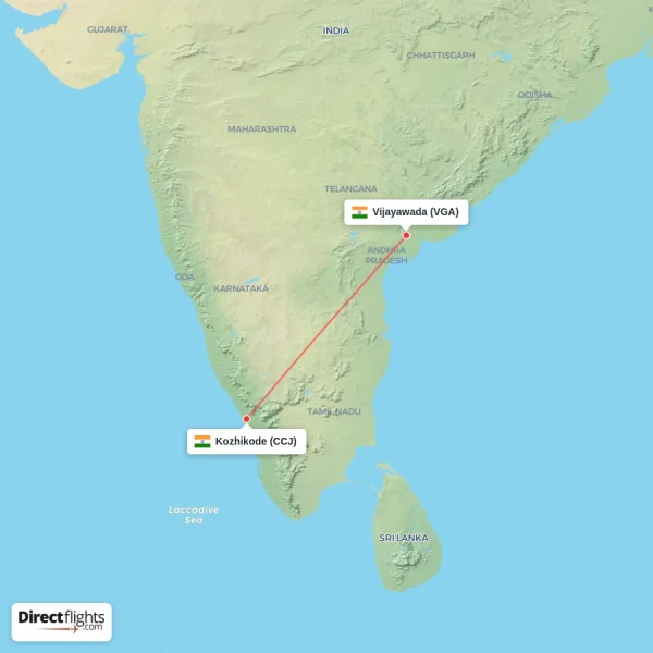 Vijayawada - Kozhikode direct flight map