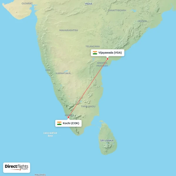 Vijayawada - Kochi direct flight map