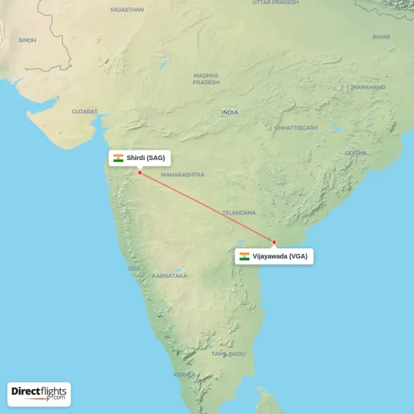 Vijayawada - Shirdi direct flight map