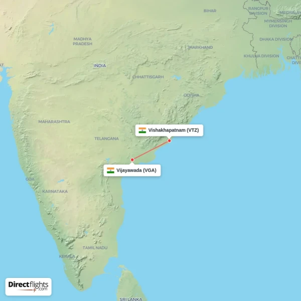 Vijayawada - Vishakhapatnam direct flight map