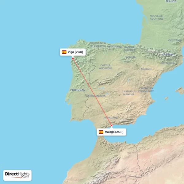 Vigo - Malaga direct flight map