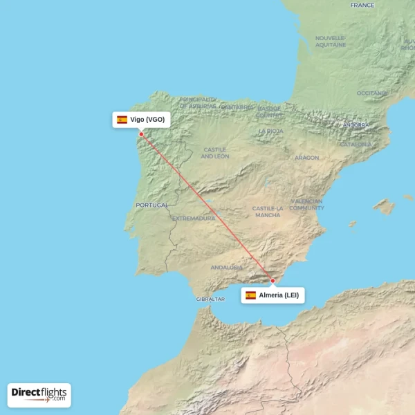 Vigo - Almeria direct flight map
