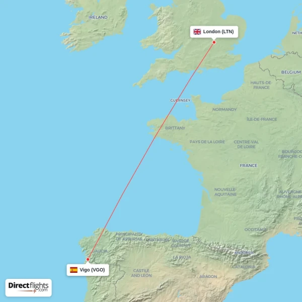Vigo - London direct flight map