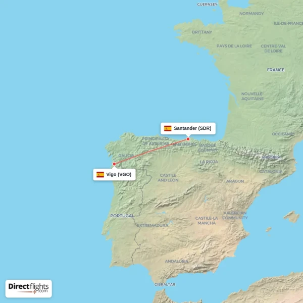 Vigo - Santander direct flight map