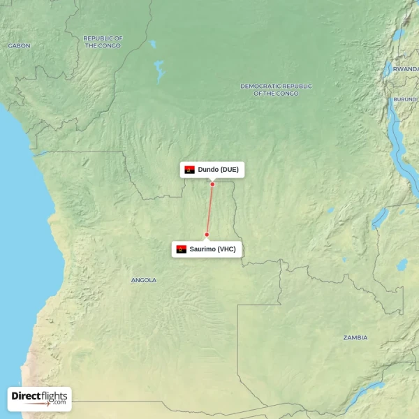 Saurimo - Dundo direct flight map