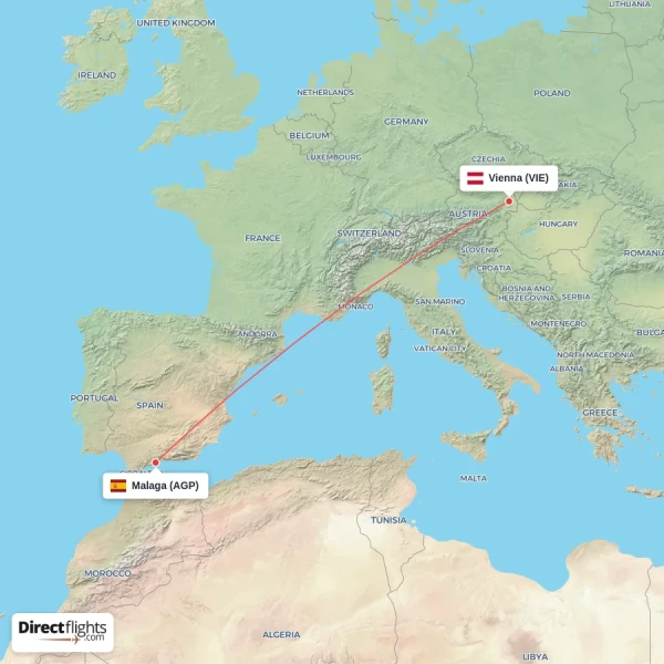 Vienna - Malaga direct flight map