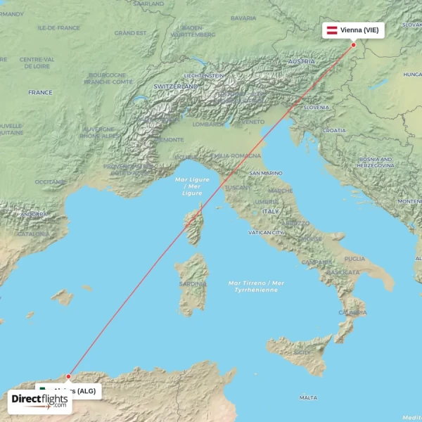 Vienna - Algiers direct flight map