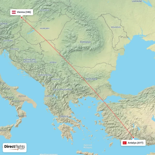 Vienna - Antalya direct flight map