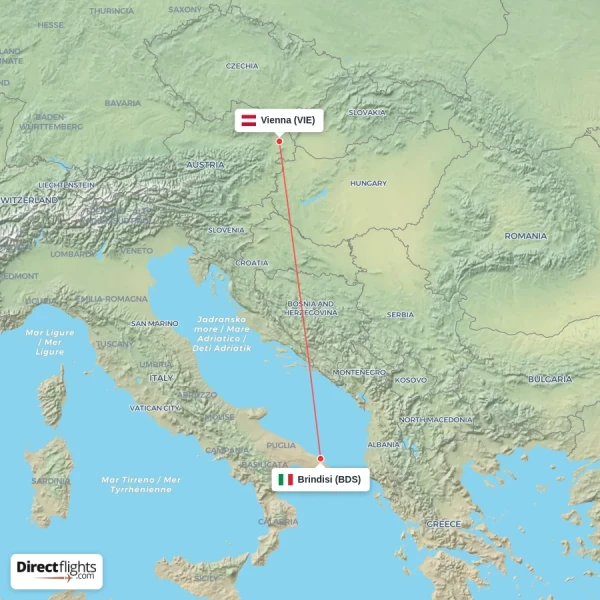 Vienna - Brindisi direct flight map