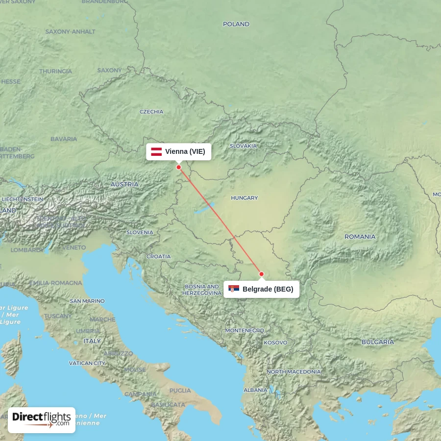 VIE - BEG route map