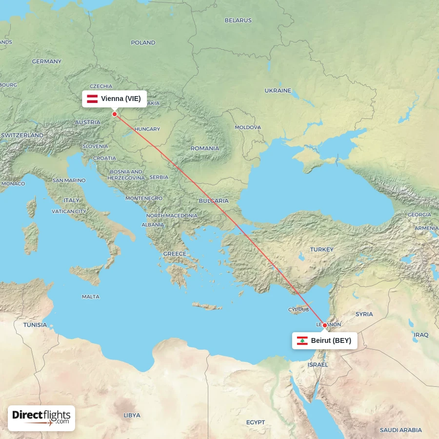 VIE - BEY route map