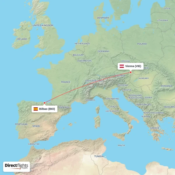 Vienna - Bilbao direct flight map