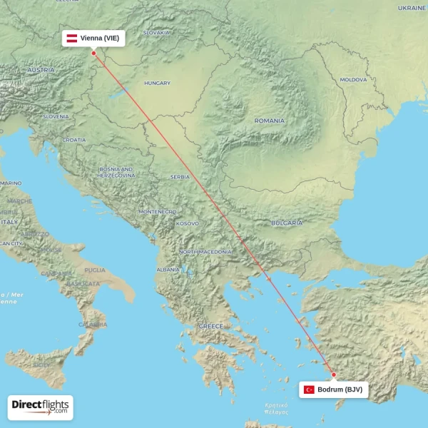 Vienna - Bodrum direct flight map