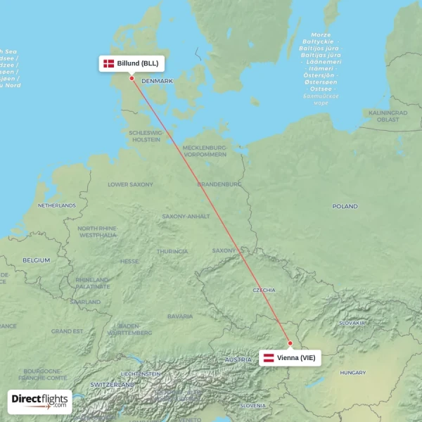 Vienna - Billund direct flight map