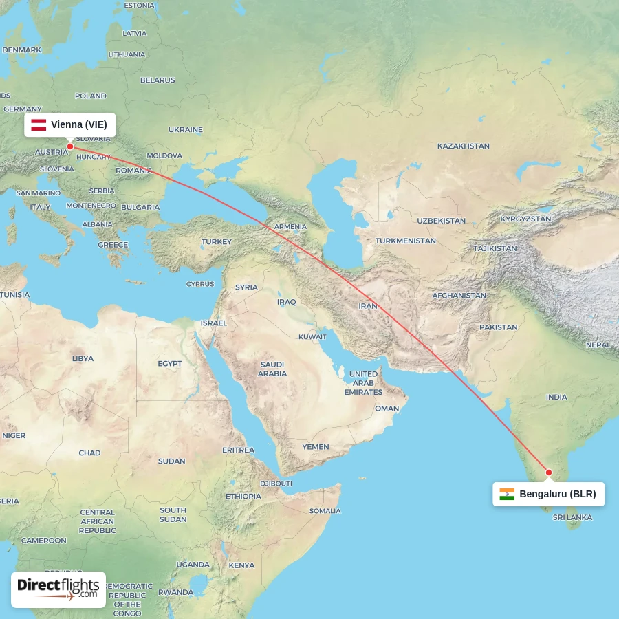 VIE - BLR route map
