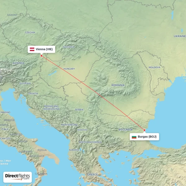 Vienna - Burgas direct flight map