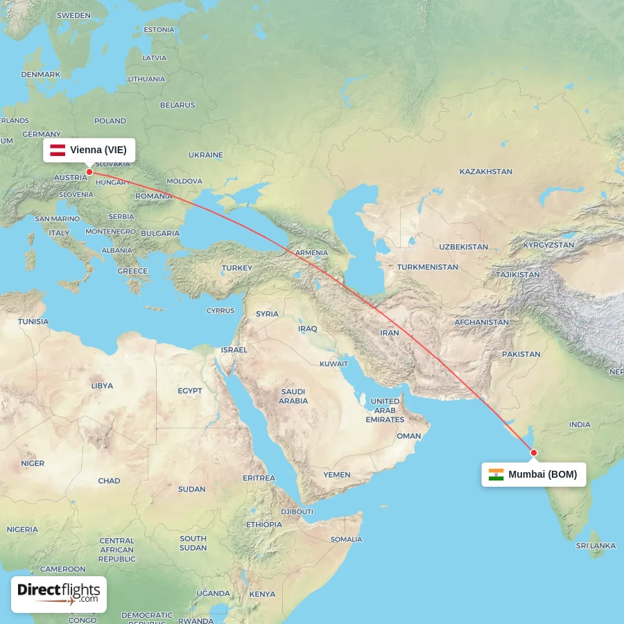 VIE - BOM route map