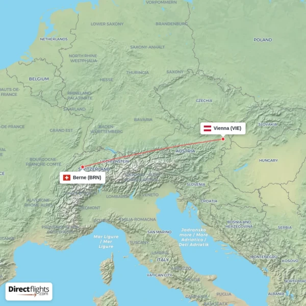 Vienna - Berne direct flight map