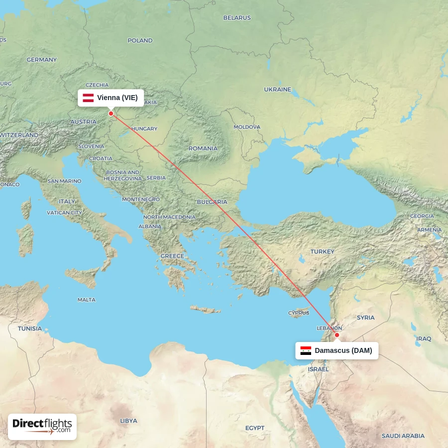 VIE - DAM route map