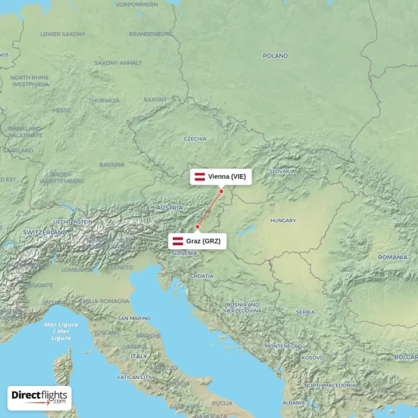 Vienna - Graz direct flight map