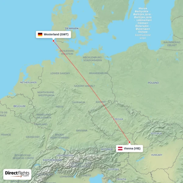 Vienna - Westerland direct flight map