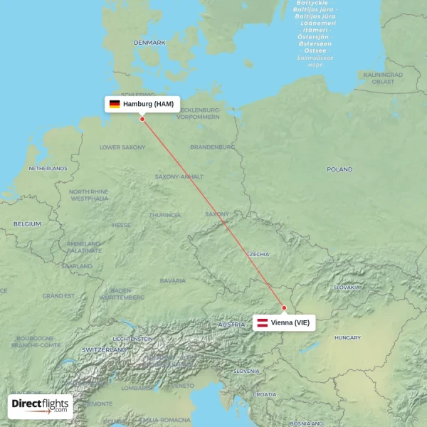 Vienna - Hamburg direct flight map