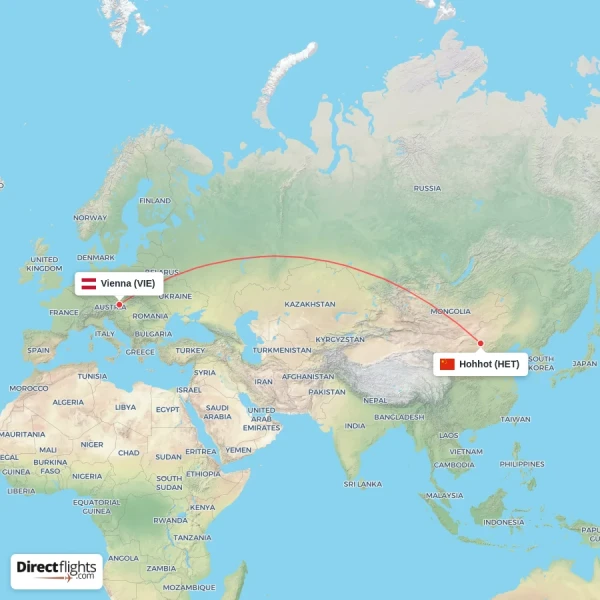 Vienna - Hohhot direct flight map