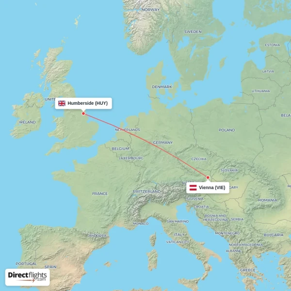 Vienna - Humberside direct flight map