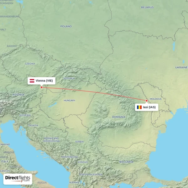 Vienna - Iasi direct flight map