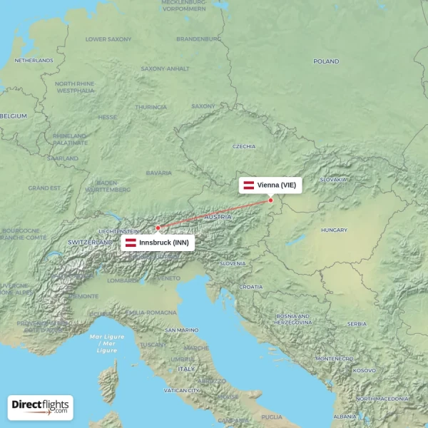 Vienna - Innsbruck direct flight map