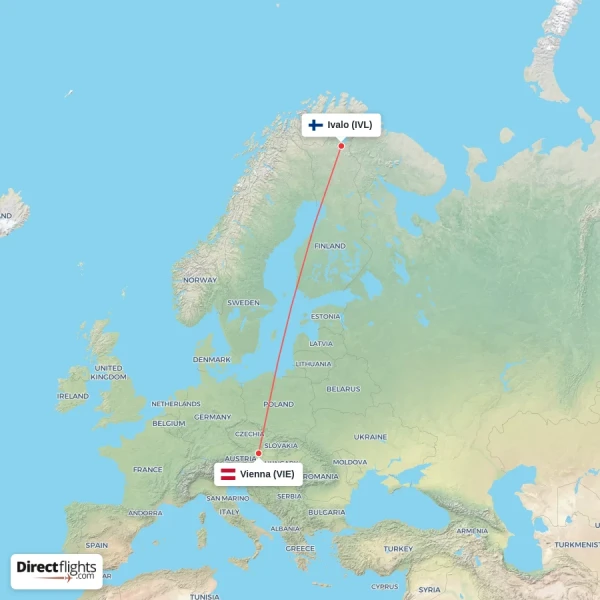 Vienna - Ivalo direct flight map