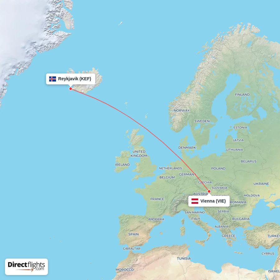 VIE - KEF route map