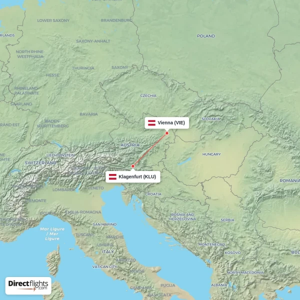 Vienna - Klagenfurt direct flight map