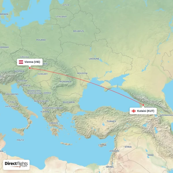 Vienna - Kutaisi direct flight map