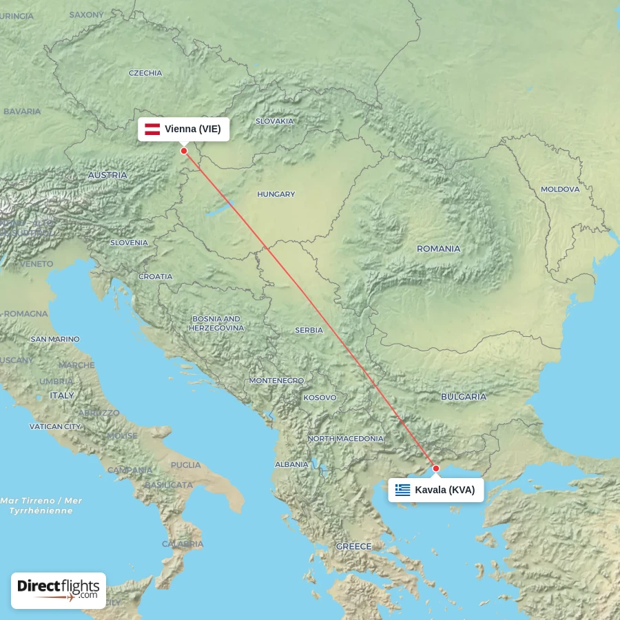 VIE - KVA route map