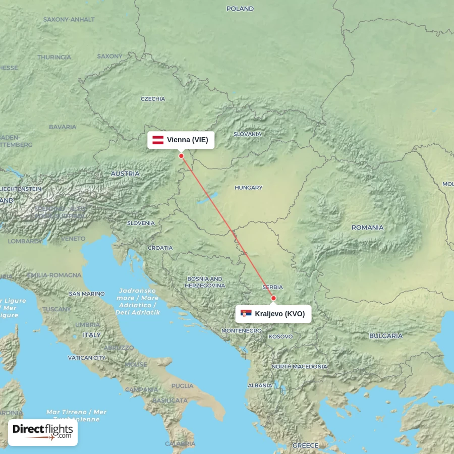 VIE - KVO route map