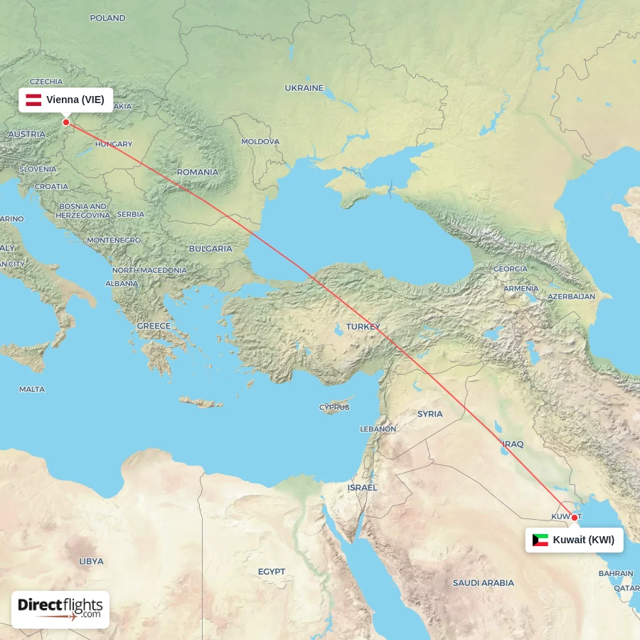 VIE - KWI route map