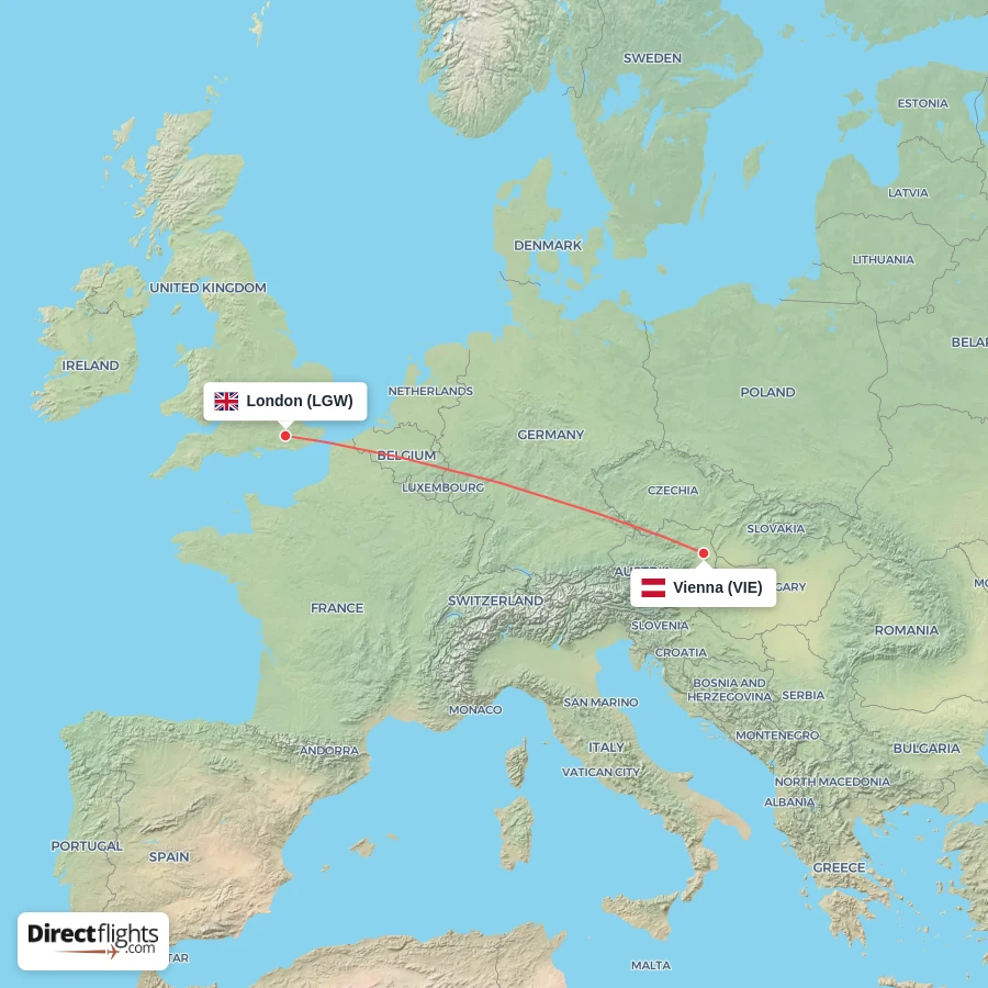 VIE - LGW route map