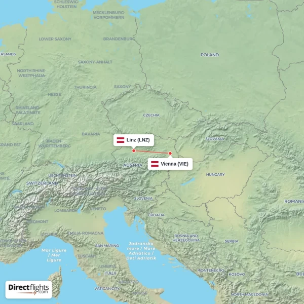 Vienna - Linz direct flight map