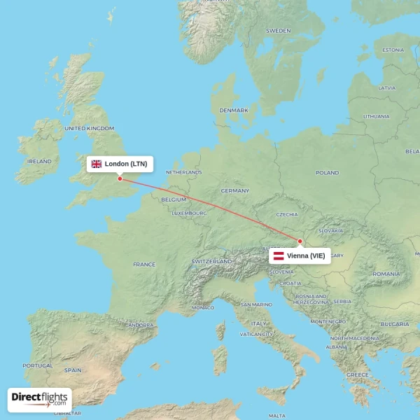 Vienna - London direct flight map