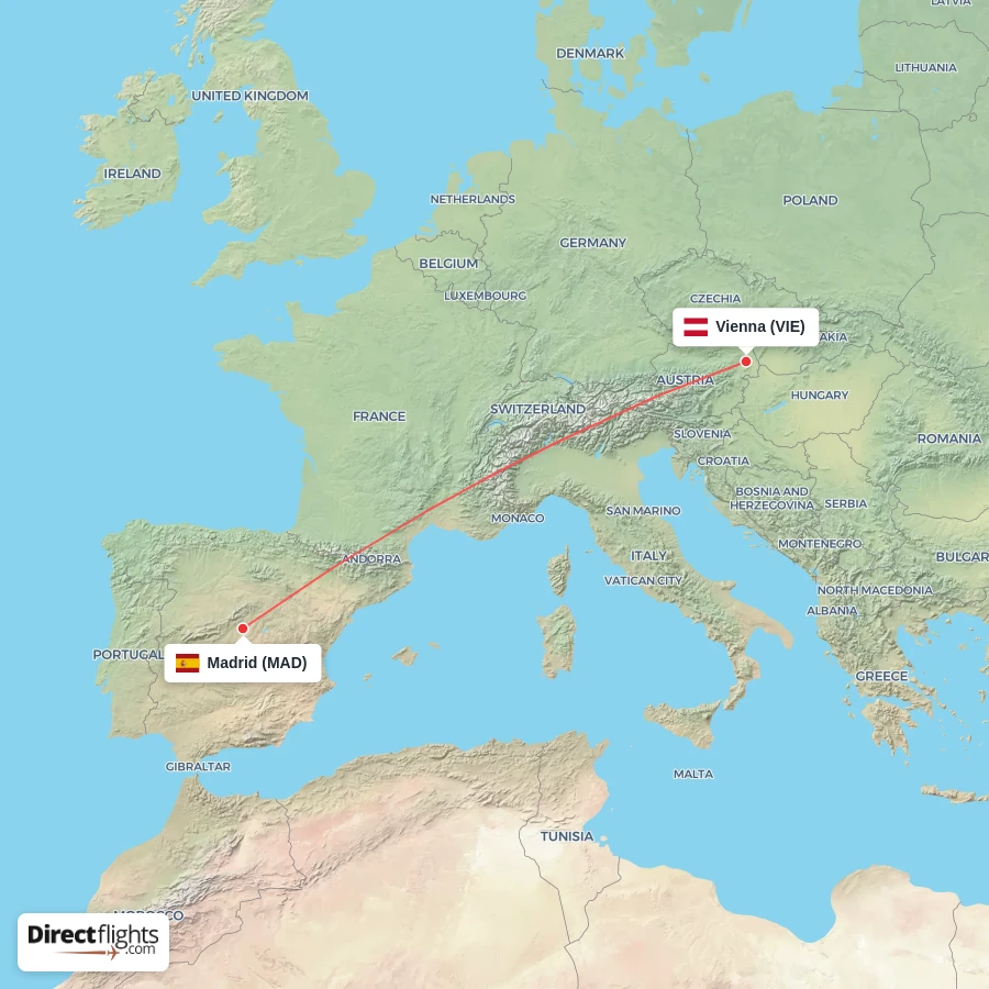 VIE - MAD route map