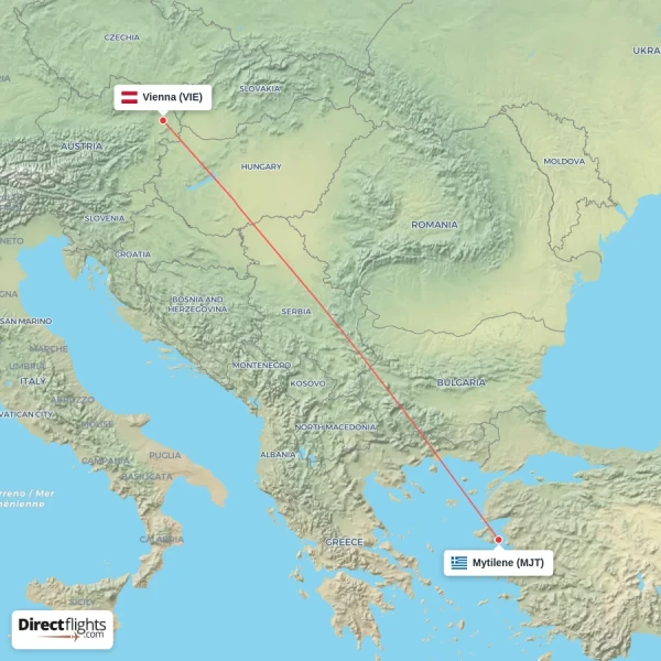 Vienna - Mytilene direct flight map