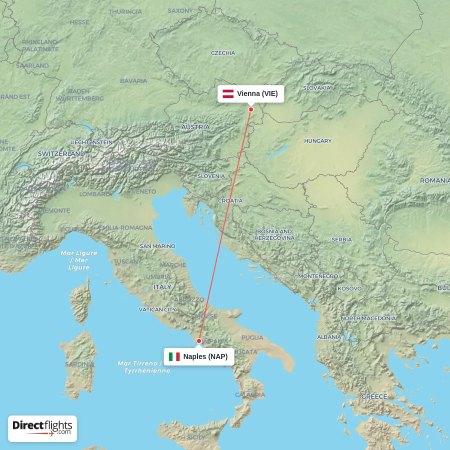 VIE - NAP route map
