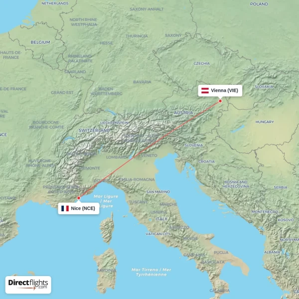 Vienna - Nice direct flight map