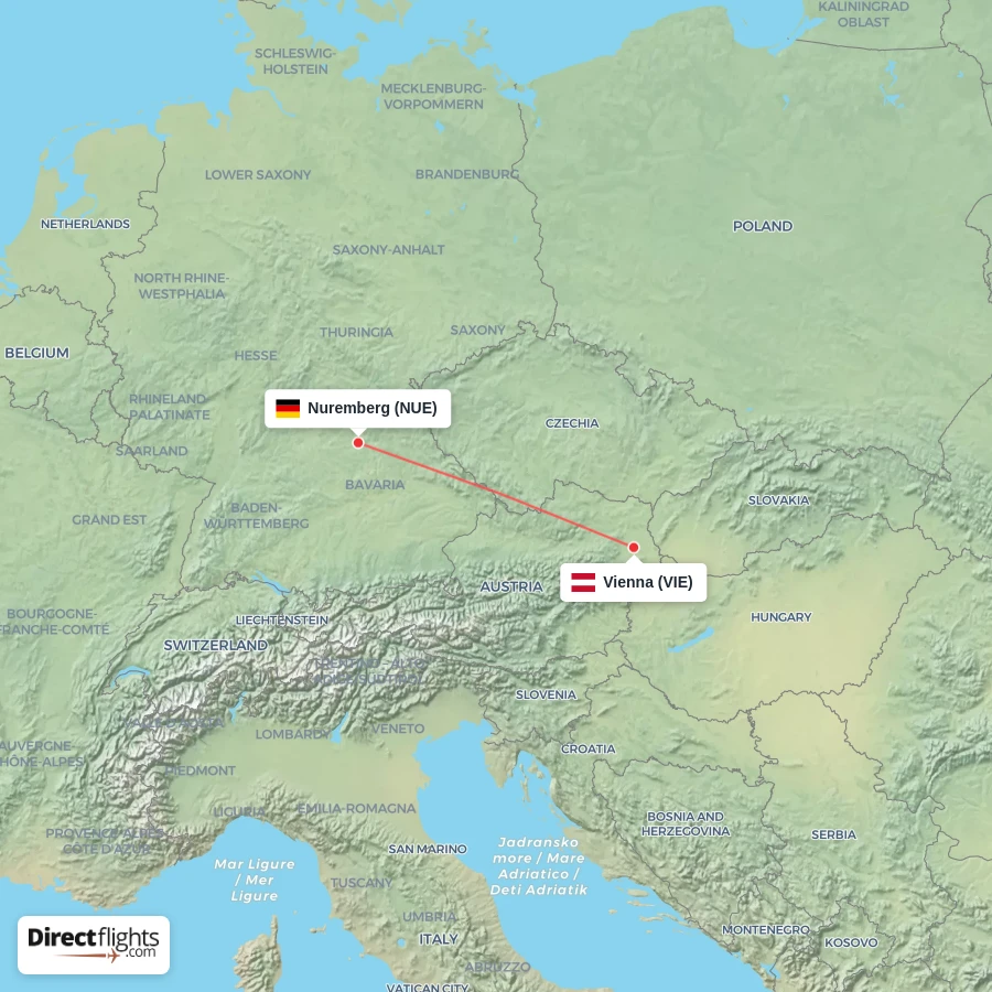 VIE - NUE route map