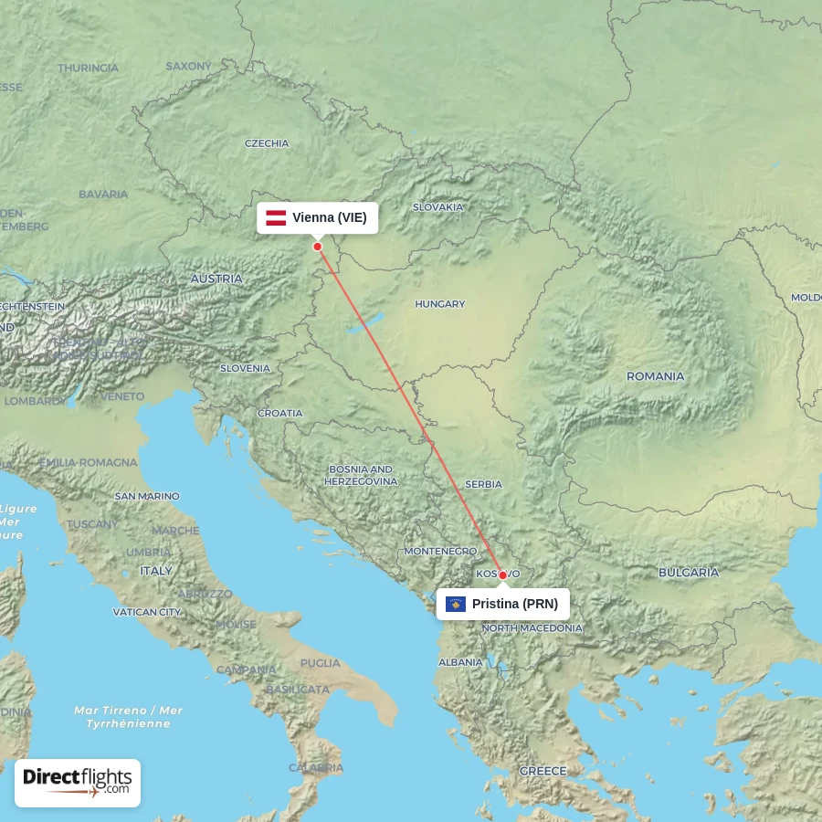 VIE - PRN route map