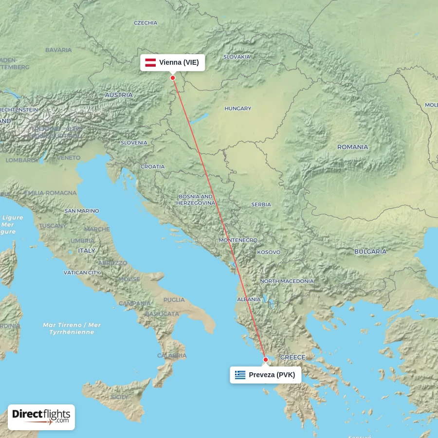 VIE - PVK route map