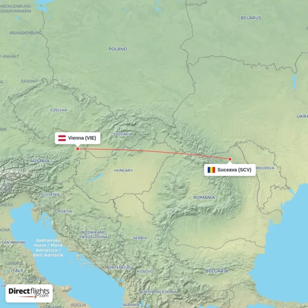 Vienna - Suceava direct flight map